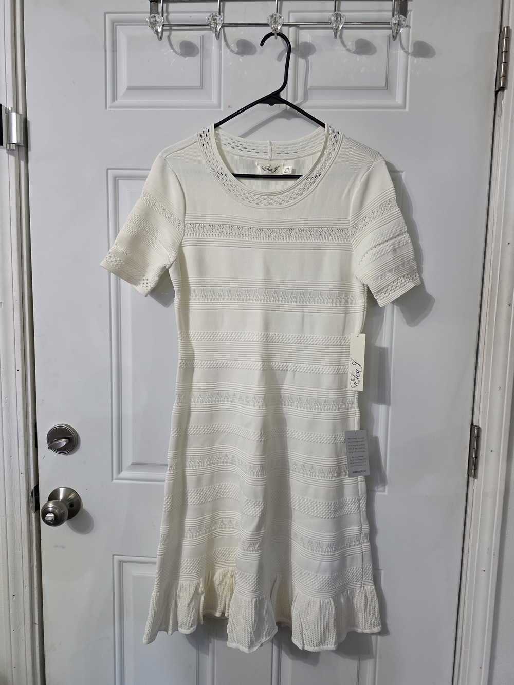 Eliza J Ivory Textured Knit Fit 8 Flare Dress Size L NWT